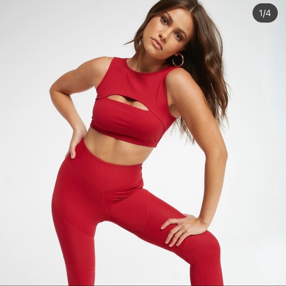 Red rib set! Cut out sports bra and v waist legging